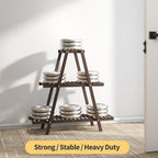 Plant Stand Indoor, Outdoor bamboo Plant Rack for Multiple Plants, 3 Tier 8 Potted Flower Holder Ladder,Plant Shelf Ladder Table Plant Pot Stand for Living Room, Patio, Balcony (Brown)