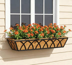 Y&M 24 Inch Window Deck with Coco Liner, Fence Metal Hanging Flower Planter Window Basket Deck Railing Planter Boxes for Outdoor Garden Lawn, 24" Window Boxes Horse Trough with Coconut Coir Liner,4pcs