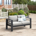 Wisteria Lane Patio Furniture Metal Loveseat, Metal Outdoor Chairs with Upgraded Cushions, All-Weather Outdoor 2 Seats Sofa Couch for Balcony, Garden, Deck, Backyard, Light Grey