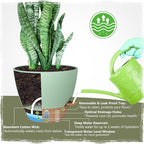 Self-Watering Pots for Indoor Plants 4 Pack, 6/8/10/12 Inch Outdoor Planters with Water Level Indicator&Deep Reservoir, Decorative Flower Pots for Indoor Plants,Home Decor (Green, 12+10+8+6 inch)