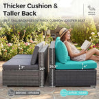 NICESOUL Big Size 9 Piece Patio Furniture Set with Fire Pit Natural Gas & Propane, 29.3'' High Back Comfy Outdoor Rattan Conversations, Wide Seats Couches for Outside, 2 Color Cushions Teal & Gray