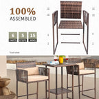 VINGLI 3 PCS Patio Bar Set Wicker, Outdoor Bar Table and Bar Stools with Storage Shelf and Cushions, Bar Height Outdoor Table and Chairs Wicker Furniture