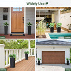 Tall Planters 18" H - 2 Pack, Tapered Pots with Drainage Insert Shelve & Trays, Metal Outdoor Planter Box for Porch, Garden, Patio, Yard (Black)