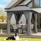 Aoxun Outdoor Gazebo for Patio 8x8, Metal Frame Canopy with Double Roofs, Heavy Duty Party Tent and Shelter with Mosquito Netting and Privacy Screen for Backyard, Lawn, Garden, Deck (Grey)