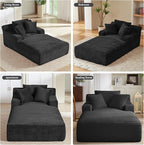 78.7" Chaise Lounge Chair Indoor, Oversized Boneless Couch Comfy Upholstered Sleeper Sofa Bed with 3 Pillows, Corduroy Cloud Reading Chair for Living Room No Assembly Required, Black