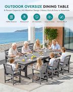 SERWALL 9 Piece Outdoor Dining Set, 84" HDPE Outdoor Table and Chairs for 8，All Weather Patio Furniture Set with Umbrella Hole for Backyard, Garden, Gray