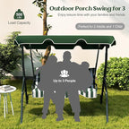 Tangkula 3 Person Porch Swing, Patio Swing with Removable Cushion & Powder-Coated Steel Frame, Outdoor Swing with Canopy for Porch, Backyard, Garden, Balcony (Green)