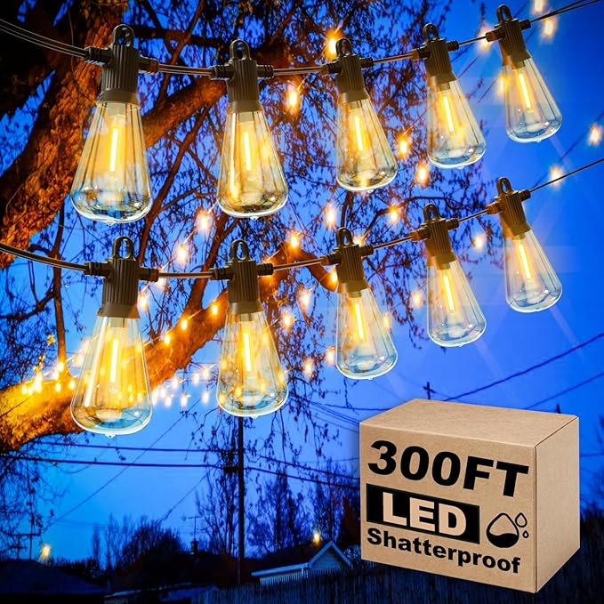 String Lights 300 ft Vintage Edison Bulbs, IP65 Waterproof