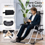 VINGLI Padded Zero Gravity Chair, Lounge Chair with Removable Cushion & Tray， Folding Reclining Patio Chairs， Recliner Chair for Lawn，Indoor and Outdoor