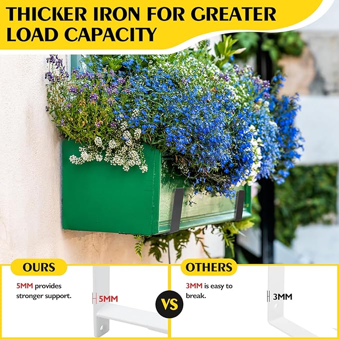 LukLoy Window Planter Box Brackets, 4 Pack Adjustable Heavy Duty Wall Mount Window Flower Boxes Outdoor with Bracket (6 to 12 in), with 70lbs Capacity, White