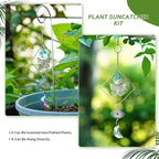 HDCRYSTALGIFTS 4 Pack Crystal Sun Catchers with 13.5'' Small Trellis for Potted Plants Indoor Plant Stake Suncatcher Decoration for Home Window Garden, Sliver