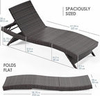Nestl Chaise Lounge Chair Outdoor Set of 4, Wicker Patio Lounge Chair, Outdoor Lounge Chair with Reclining Backrest