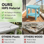 Y&M Outdoor Side Table, HIPS Adirondack Small Double Layer Table, Waterproof Square Outside Table, Balcony End Tables for Patio, Pool, Porch, Deck, Indoor or Outdoor Use, Light Blue