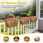 ZeeDix 16 Inch Artificial Flowers Hanging Railing Window Planter Box, 12 Pcs UV Resistant Fake Look Real Flowers with Heart-Shaped Deck Railing Planter Boxes for Porch Patio Balcony Garden Home Decor