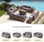 Aoxun 15 Piece Patio Furniture Set with 44” Fire Pit Table Wicker Rattan Outdoor Sectional Sofa Set with Coffee Table and Thickened Cushions, Grey (Waterproof Cover Included)