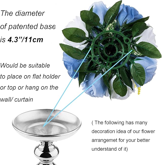 Artificial Flower Balls, Dusty Blue Silk Rose Centerpieces with Baby's Breath