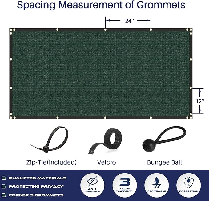 Windscreen4less Privacy Fence Screen Heavy Duty Windscreen Fencing Mesh Fabric Shade Net Cover with Brass Grommtes for Outdoor Wall Garden Yard Pool Deck, 6'x92' Green