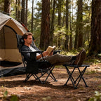 FAIR WIND Oversized Padded Camping Chair with Footrest Stool Set Heavy Duty Support 300 LBS Cooler Bag Chair - Black