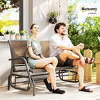 Outsunny 2-Person Outdoor Glider Bench, Patio Double Swing Rocking Chair Loveseat w/Powder Coated Steel Frame for Backyard Garden Porch, Light Mixed Brown