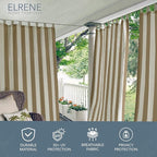 Elrene Home Fashions Highland Stripe Indoor/Outdoor Curtain Panel, 50 inches X 84 inches, Natural
