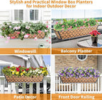 Riare 2 Pack 24 Inch Window Boxes Planters with Coco Liner, Metal Deck Railing Planter Boxes, Balcony Planters Railing Hanging, Horse Trough Window Flower Planter Boxes for Outdoor Porch Fence Patio