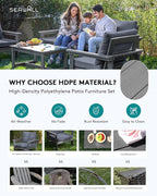SERWALL HDPE Patio Conversation Set, 6-piece Sectional Outdoor Furniture Set, All Weather Outdoor Couch Set Patio Furniture Set for Deck, Lawn, Blue Frame with Grey Cushion