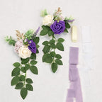 Artificial Pew Flowers, Set of 10 Purple Rose Chair Decor for Weddings