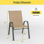 Betterhood Patio Chairs Set of 2, Stackable Outdoor Dining Chairs Set with Breathable Seat Fabric, All-Weather Powder-Coated Metal Frame for Deck, Pool Side and Backyard, 350LBS Capacity (Khaki)