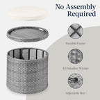 Best Choice Products Round Wicker Ottoman, Multipurpose Outdoor Furniture for Patio, Backyard, Additional Seating, Footrest, Side Table w/Storage, Removable Cushions – Gray/Cream