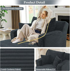 65.4" Chaise Lounge Chair Indoor, Oversized Boneless Couch Comfy Upholstered Sleeper Sofa Bed with 3 Pillows, Corduroy Cloud Reading Chair for Living Room No Assembly Required, Dark Grey