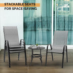 VINGLI Patio Chairs Set of 2 – Stackable Outdoor Dining Chairs with Comfortable Sling High Back Chairs and Armrests for Lawn, Poolside, Courtyard, Balcony, Garden, Silver Gray