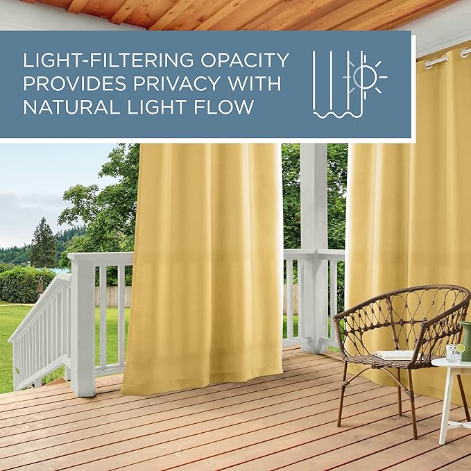 TOWN & COUNTRY BASICS Cabana Solid Heavyweight Indoor Outdoor Curtains, Light Filtering Opacity with Grommet Top, Water Repellent, 2-Pack Set, 54"x84", Sundress Yellow