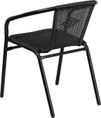 Flash Furniture Lila Modern Rattan Indoor/Outdoor Stackable Dining Chairs, Stacking Rattan Bistro Chairs for Patio or Restaurant, Set of 4, Black