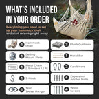 Hanging Hammock Chair Swing – Hanging Chair Outdoor & Indoor - Hammock Swing Chair – Quick & Easy Setup with Hardware Kit – Durable & Spacious Full Body Support with 2 Plush Cushions – Holds 440 Lbs