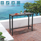 Outdoor Bar Table, Patio Console Pub Height Tables with Powder Coated Steel Frame, Weather Resistant Waterproof Top for Hot Tub, Balcony, Garden, Yard, Poolside (Black, 47" Narrow Bar Table)