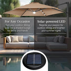 Best Choice Products 10ft Solar LED Offset Cantilever Hanging Market Patio Umbrella, Smooth 360° Rotation, 8 Sturdy Ribs, Easy Adjustment - Tan