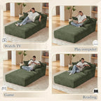 80 Inch Chaise Lounge Chair Indoor, Oversized Corduroy Upholstered Boneless Sofa Bed, Deep Seat Sleeper Couch Reading Chairs, Cloud Sofas Couches for Living Room, No Assembly Required (Olive Green)