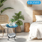 Outdoor Side Table Round Small Mosaic Patio Accent Indoor End Plant Coffee Tea Table for Yard Patio Porch Garden Living Room, Bedroom(Mandala Style,12 Inch)