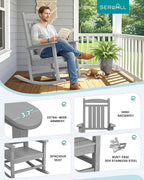 SERWALL HDPE Outdoor Rocking Chair Set of 4, Oversized Patio Rocking Chairs, All-Weather Porch Rockers for Adults, Light Gray