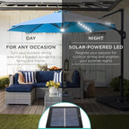 Best Choice Products 10ft Solar LED Cantilever Patio Umbrella, 360-Degree Rotation Hanging Offset Market Outdoor Sun Shade for Backyard, Deck, Poolside w/Lights, Easy Tilt, Cross Base