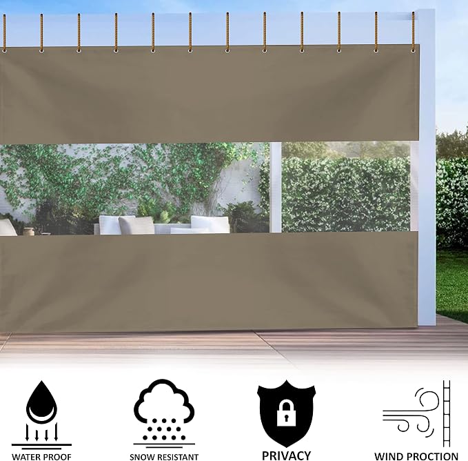Outdoor Curtains: Waterproof Clear Vinyl Patio Panel, 8x15 ft, Beige