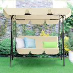 AECOJOY Porch Swing with Stand, 3-Seat Outdoor Clearance Porch Swings for Adults, Outdoor Patio Swing with Adjustable Canopy & Removable Cushion for Backyard, Garden, Balcony, Beige