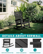 SERWALL Outdoor Rocking Chair Set of 2, HDPE Rocking Chairs for Adult, Black