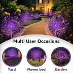 Garden Outdoor Lights, 2 Pack 120 LED Solar Garden Lights Fairy Lights Outdoor Waterproof Decorative Solar Firework Lights for Yard Patio Pathway Flowerbed Party Wedding Decor, Purple
