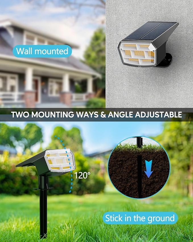 HIBOITEC Solar Spot Lights Outdoor Waterproof 59LED Landscape Lights Solar Powered Uplights Adjustable Brightness Dusk to Dawn for Outside Garden Yard Trees 6 Packs Warm White