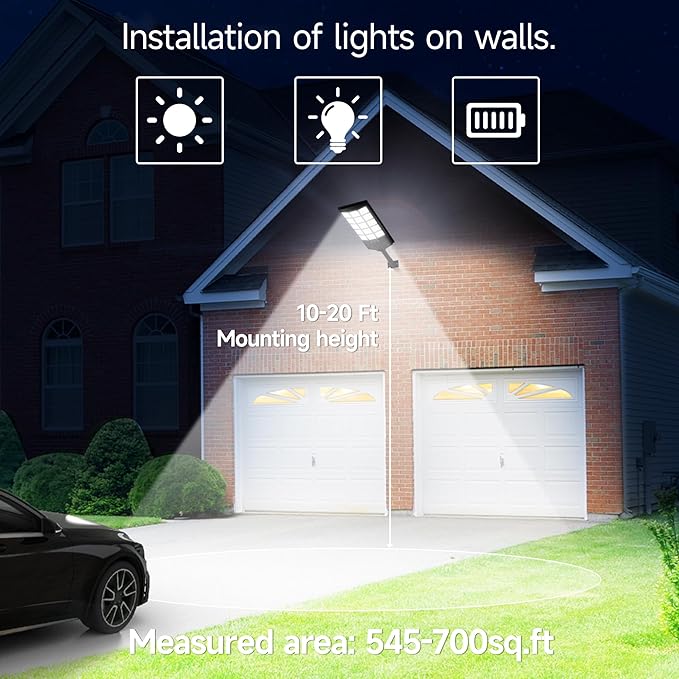 Solar Lights Outdoor Waterproof, Dusk to Dawn Solar Street Light with Remote Control, Motion Sensor Security Light for Outside Garden Yard Parking Lot, Oudoor Flood Lights, 1PACK