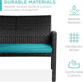 Conversation Set, 4-Piece Outdoor Wicker Patio with Coffee Table, Black/Teal