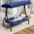U-MAX Porch Swing Chair with Adjustable Backrest&Canopy, 3 Seat Patio Swing with Canopy 2-in-1 Convertible Outdoor Swing with Canopy Patio Daybed with Removable Blue Cushions for Adults