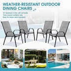 Outdoor Stackable Chairs Set of 4, Stacking Patio Chairs with Textilene Fabric, Outside Furniture for Garden Backyard Balconie Poolside Deck, Grey