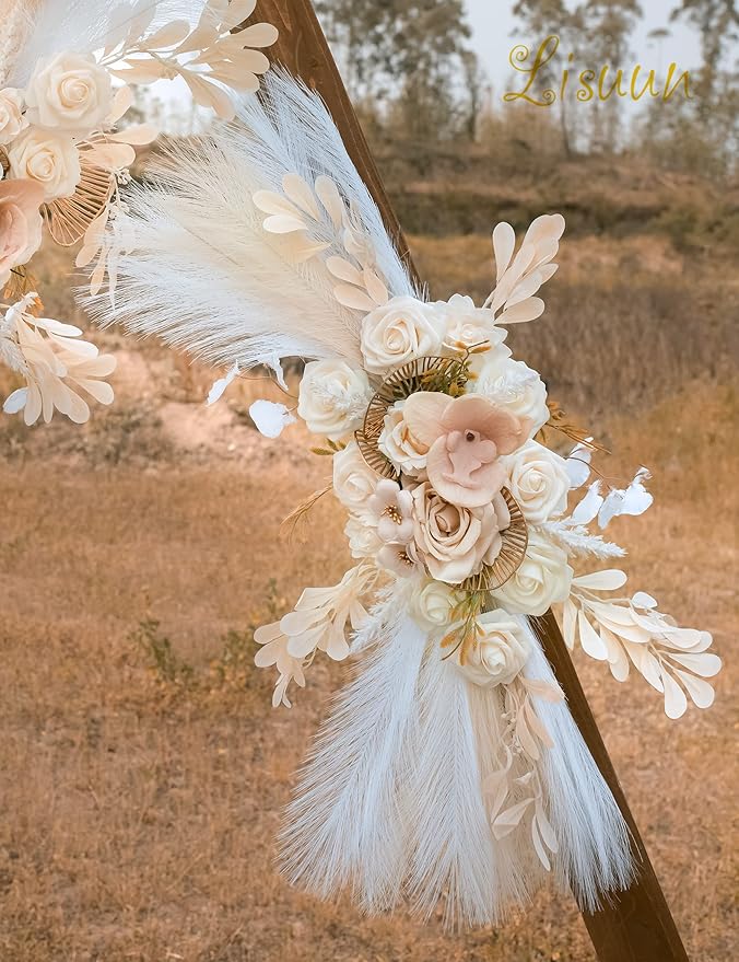 Artificial Flowers for Wedding Arch, Beige White Champagne Silk Swag Decor